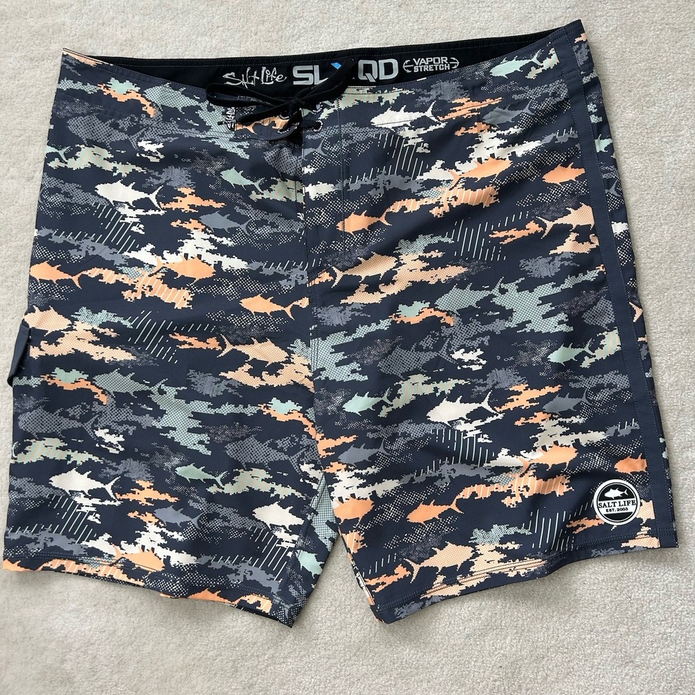Salt Life BoardShorts Men's 40 SLX-QD Vapor Stretch Fishing Unlined Swim Camo